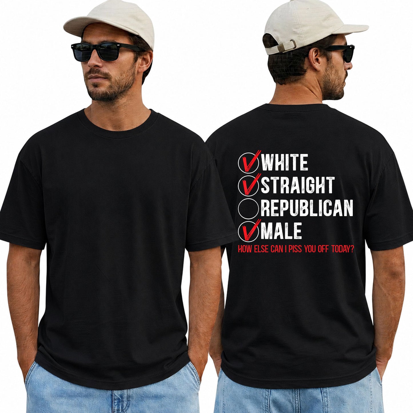White Straight Male Shirt Funny Anti Republican Political Graphic Tee Liberal Gift For Adults