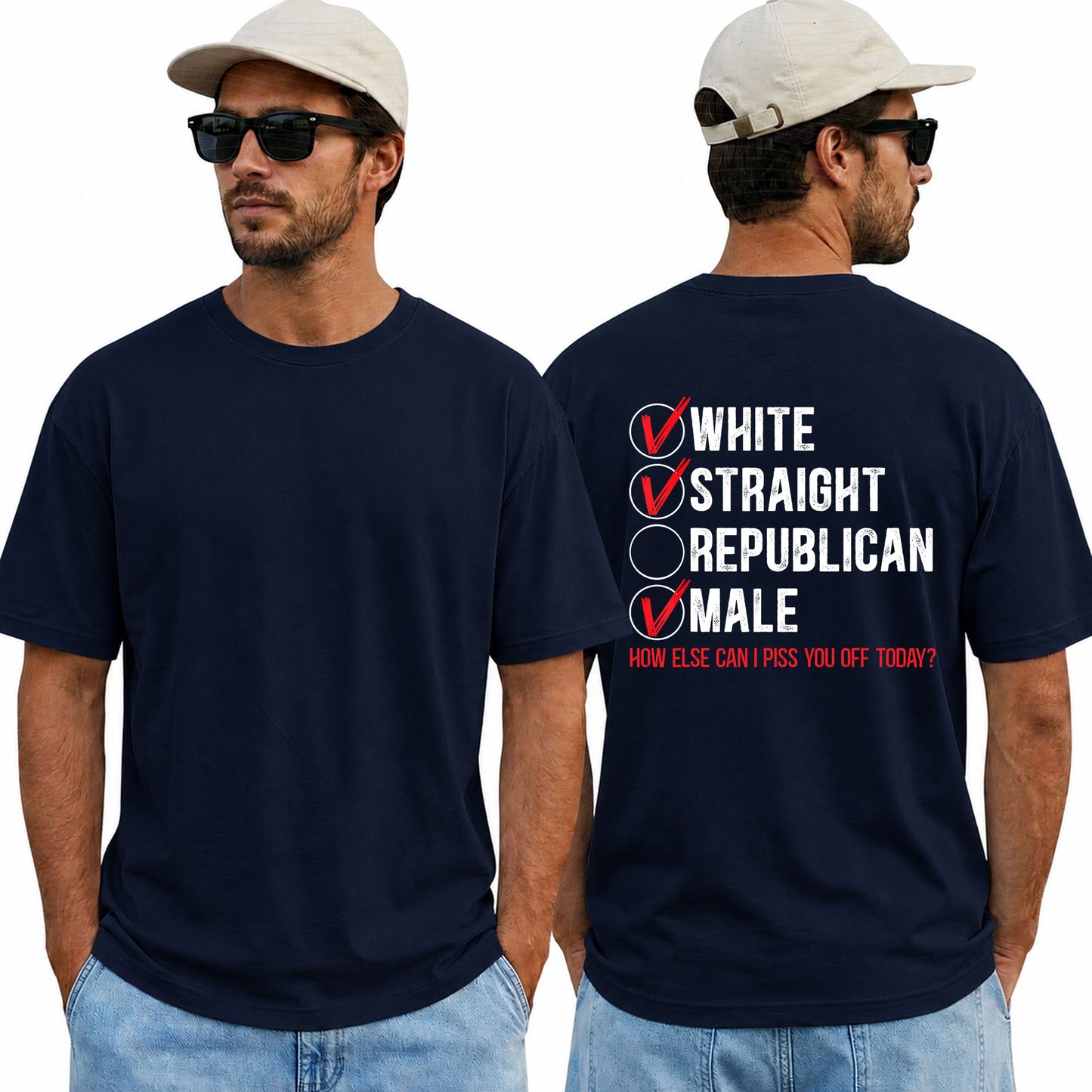 White Straight Male Shirt Funny Anti Republican Political Graphic Tee Liberal Gift For Adults
