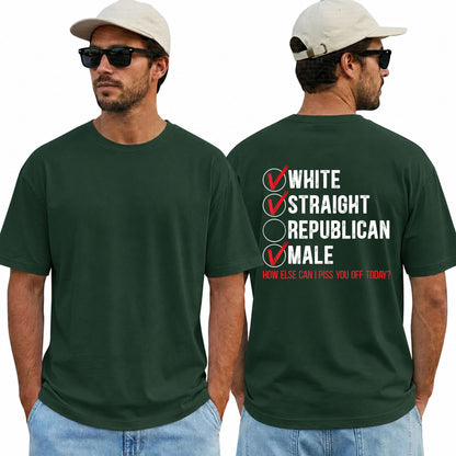 White Straight Male Shirt Funny Anti Republican Political Graphic Tee Liberal Gift For Adults