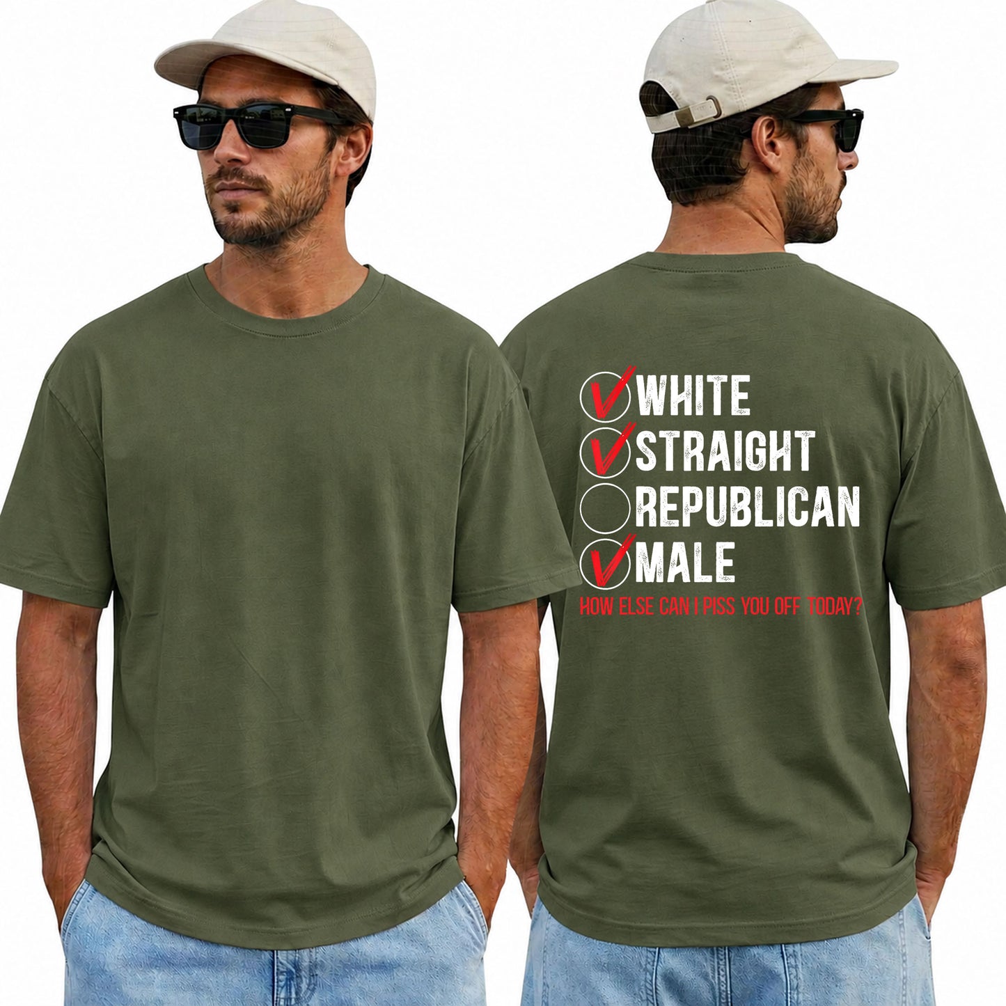 White Straight Male Shirt Funny Anti Republican Political Graphic Tee Liberal Gift For Adults