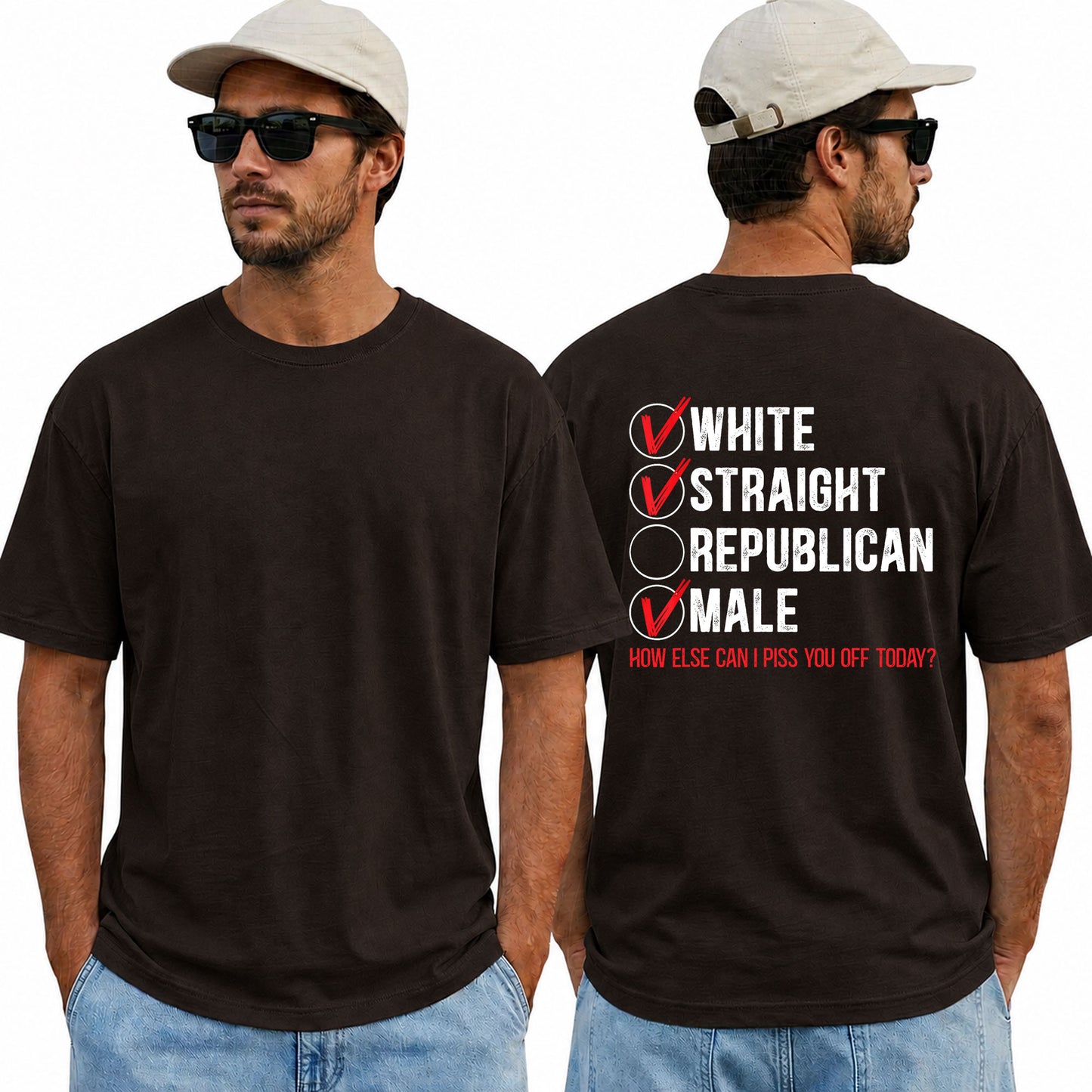 White Straight Male Shirt Funny Anti Republican Political Graphic Tee Liberal Gift For Adults