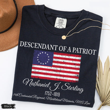 Custom Descendant of a Patriot TShirt, Daughters of the American Revolution or Sons of the American Revolution Shirt, DAR Shirt, SAR Shirt