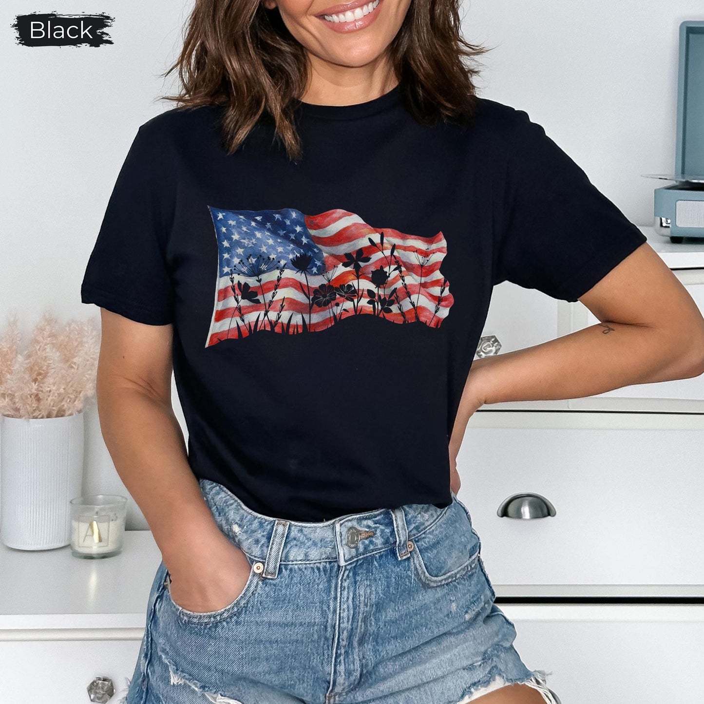 Womens Patriotic, 250 Years of Freedom Floral Tee, America 250 Shirt, Fourth of July Wildflower Top, Semiquincentennial