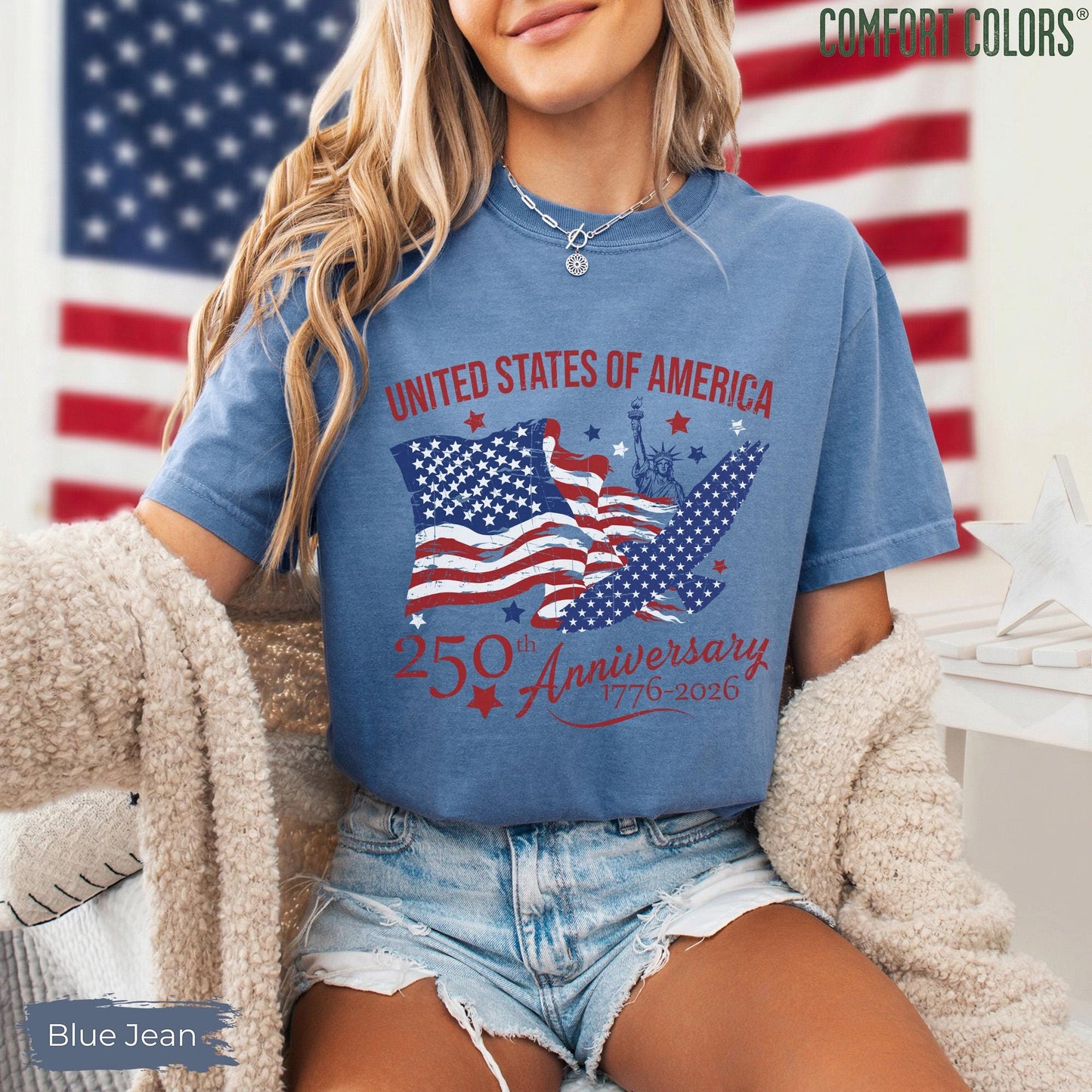 Comfort Colors® America 250th Anniversary Shirt, Patriotic Eagle Tee, Distressed 4th Of July Shirt, American Flag Shirt, Patriotic Gifts