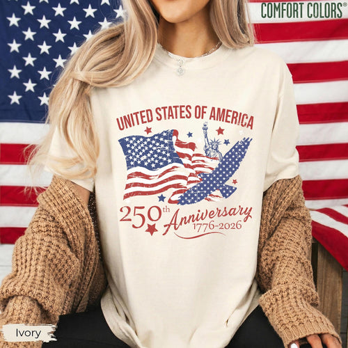 Comfort Colors® America 250th Anniversary Shirt, Patriotic Eagle Tee, Distressed 4th Of July Shirt, American Flag Shirt, Patriotic Gifts