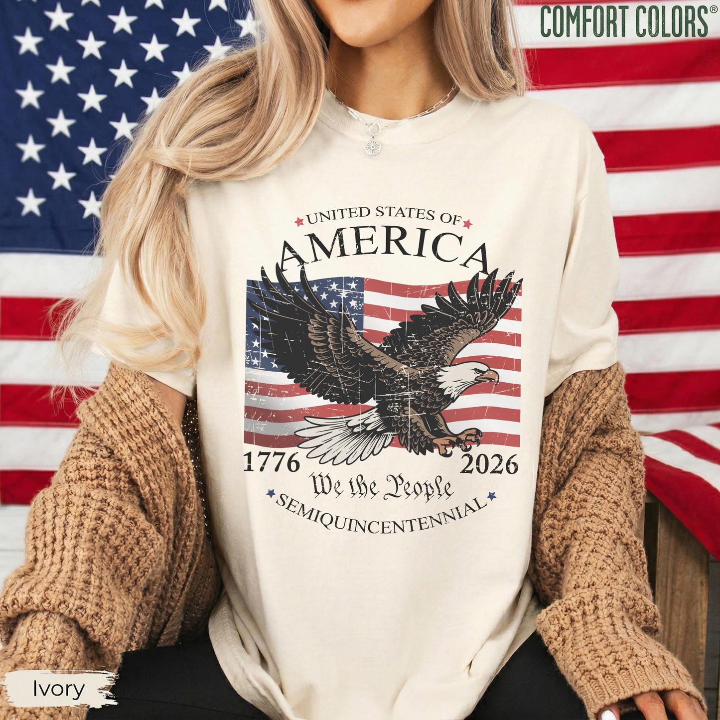 America 250th Anniversary Shirt 1776 - 2026, We The People Patriotic Eagle American Flag T-Shirt, Vintage USA Flag July 4th Tee