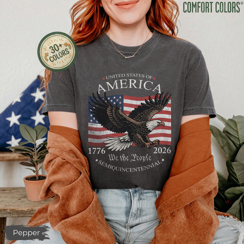 America 250th Anniversary Shirt 1776 - 2026, We The People Patriotic Eagle American Flag T-Shirt, Vintage USA Flag July 4th Tee