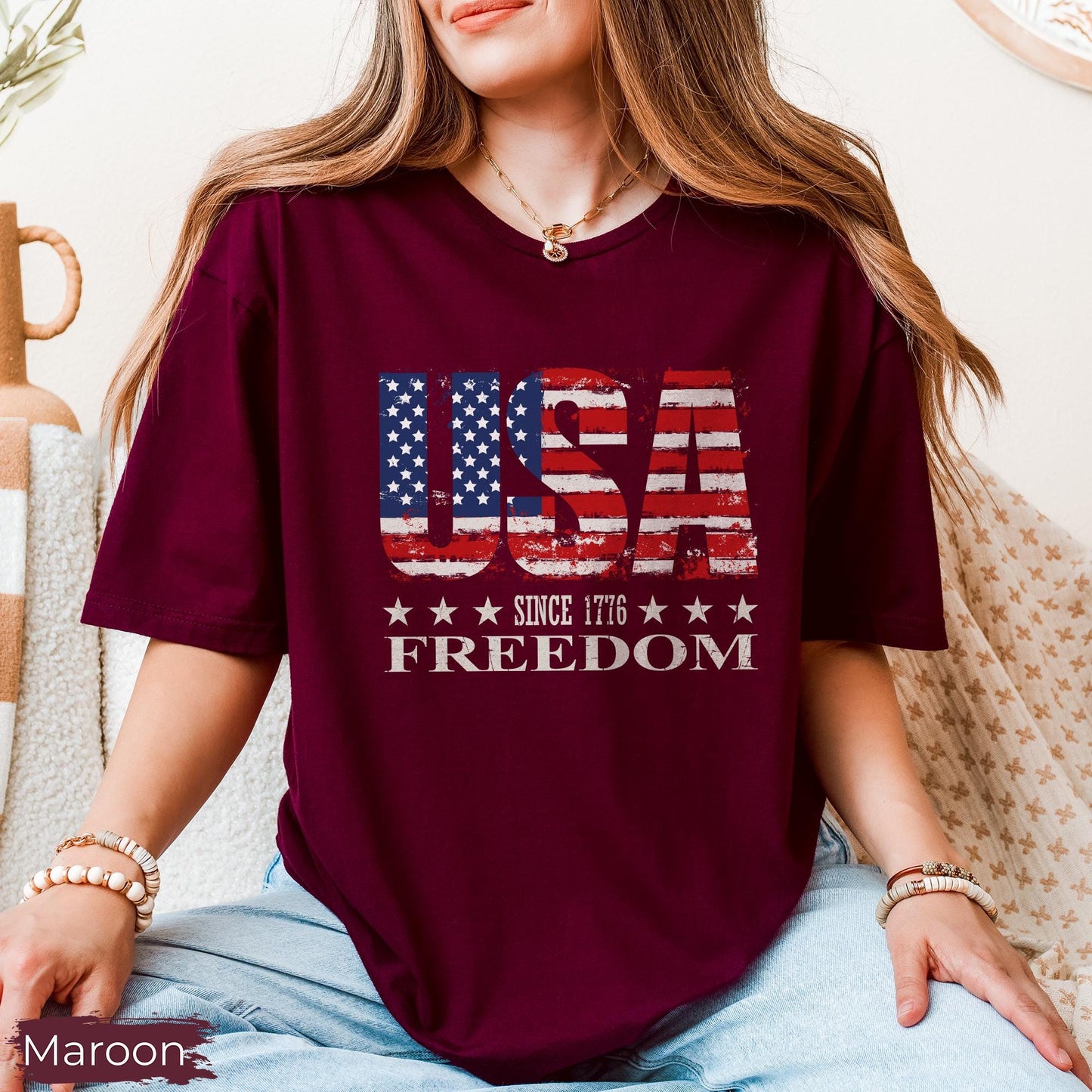 Distressed USA Since 1776 Tee: Retro American Flag Patriotic T-Shirt