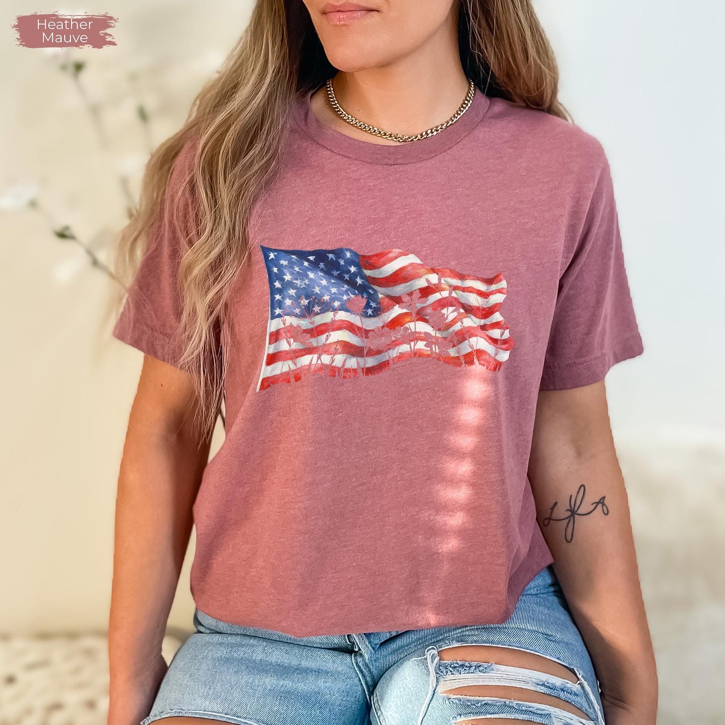Womens Patriotic, 250 Years of Freedom Floral Tee, America 250 Shirt, Fourth of July Wildflower Top, Semiquincentennial
