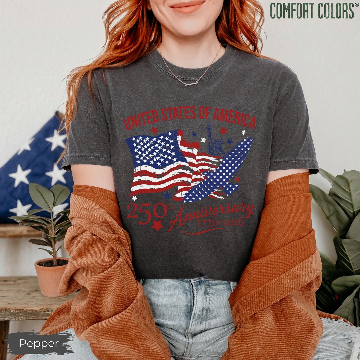 Comfort Colors® America 250th Anniversary Shirt, Patriotic Eagle Tee, Distressed 4th Of July Shirt, American Flag Shirt, Patriotic Gifts