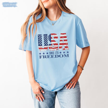 Distressed USA Since 1776 Tee: Retro American Flag Patriotic T-Shirt