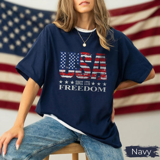 Distressed USA Since 1776 Tee: Retro American Flag Patriotic T-Shirt