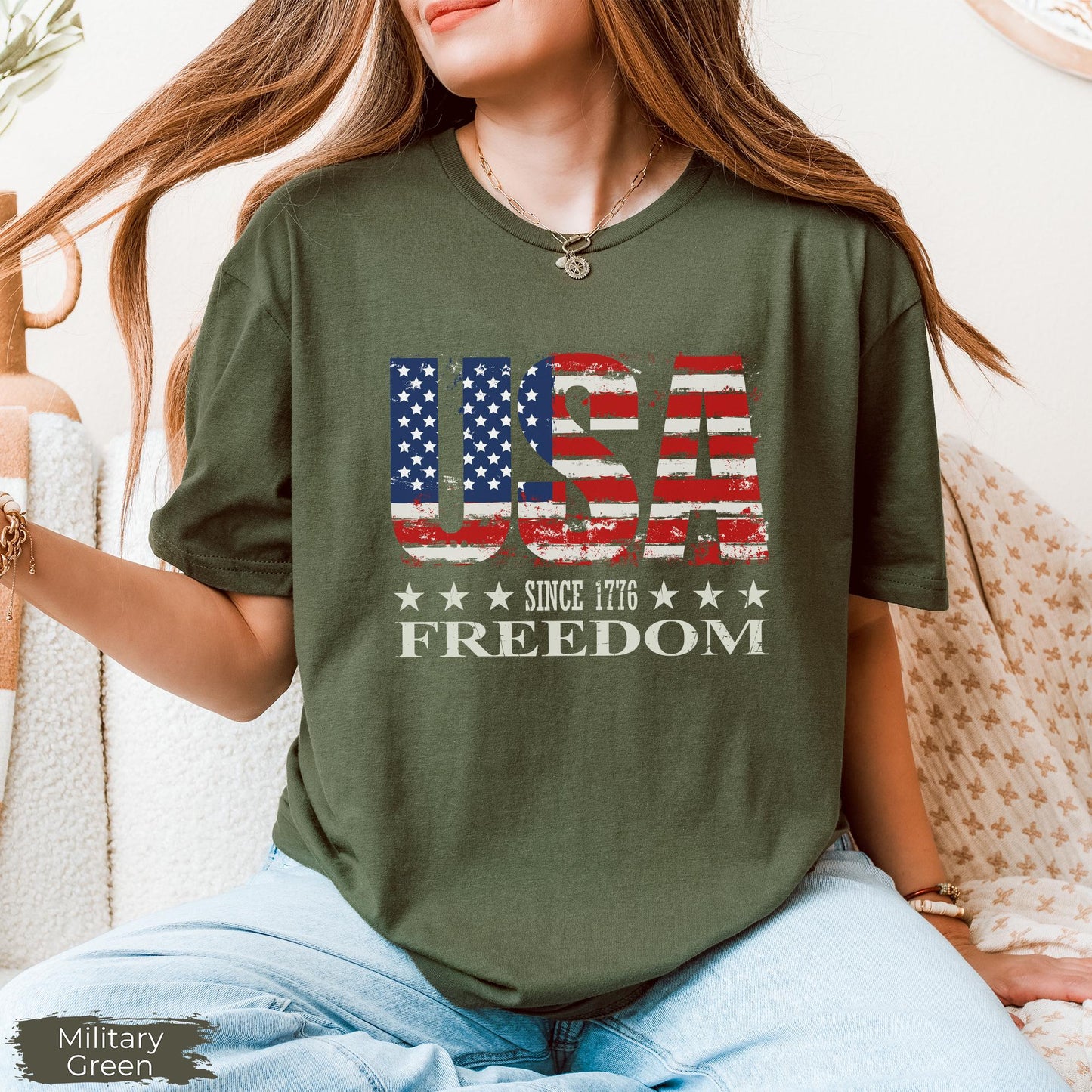 Distressed USA Since 1776 Tee: Retro American Flag Patriotic T-Shirt