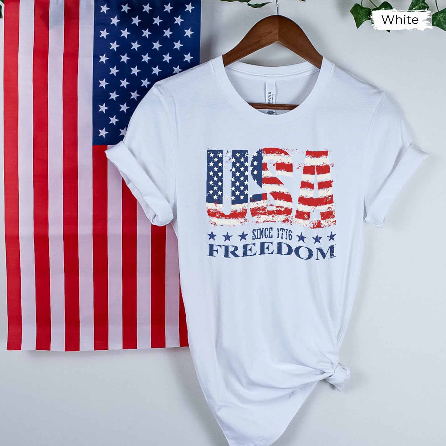 Distressed USA Since 1776 Tee: Retro American Flag Patriotic T-Shirt