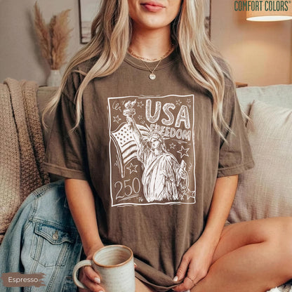 Comfort Colors Statue of Liberty Shirt, USA 250 Vintage America Tee, 4th of July T Shirt, Retro Patriotic Graphic Tee, American Flag Shirt