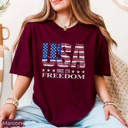 Retro USA Since 1776 Shirt, Distressed Retro American Flag Patriotic Sweat, Memorial Day Tee