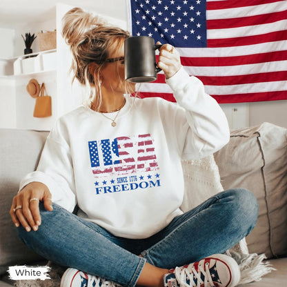 Retro USA Since 1776 Shirt, Distressed Retro American Flag Patriotic Sweat, Memorial Day Tee