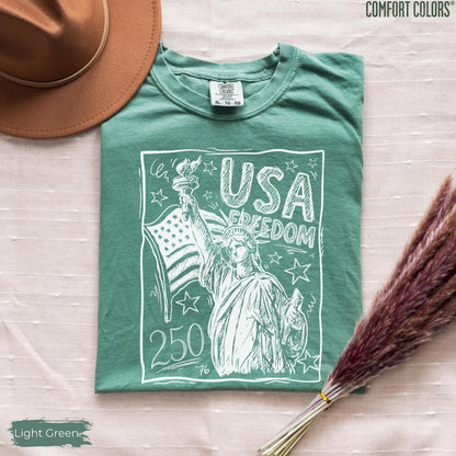 Comfort Colors Statue of Liberty Shirt, USA 250 Vintage America Tee, 4th of July T Shirt, Retro Patriotic Graphic Tee, American Flag Shirt