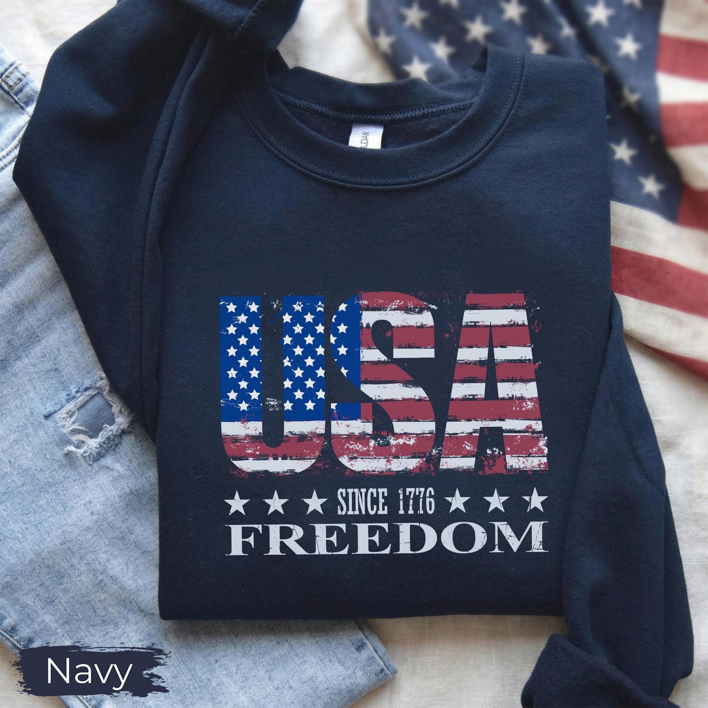 Retro USA Since 1776 Shirt, Distressed Retro American Flag Patriotic Sweat, Memorial Day Tee
