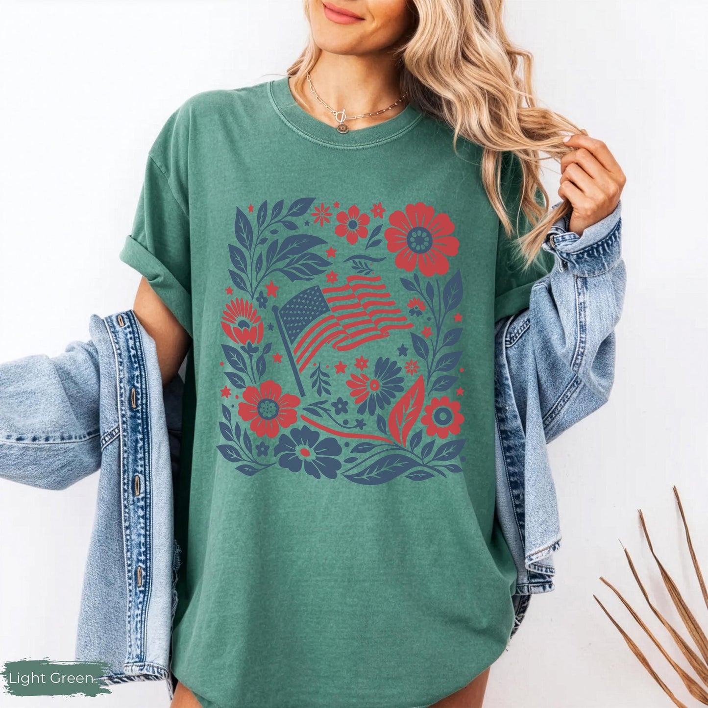 Boho American Flag Floral Comfort Colors® T-Shirt, 4th of July Shirt Women, Patriotic Flower Tee, Americana Aesthetic Shirt, Boho Tee