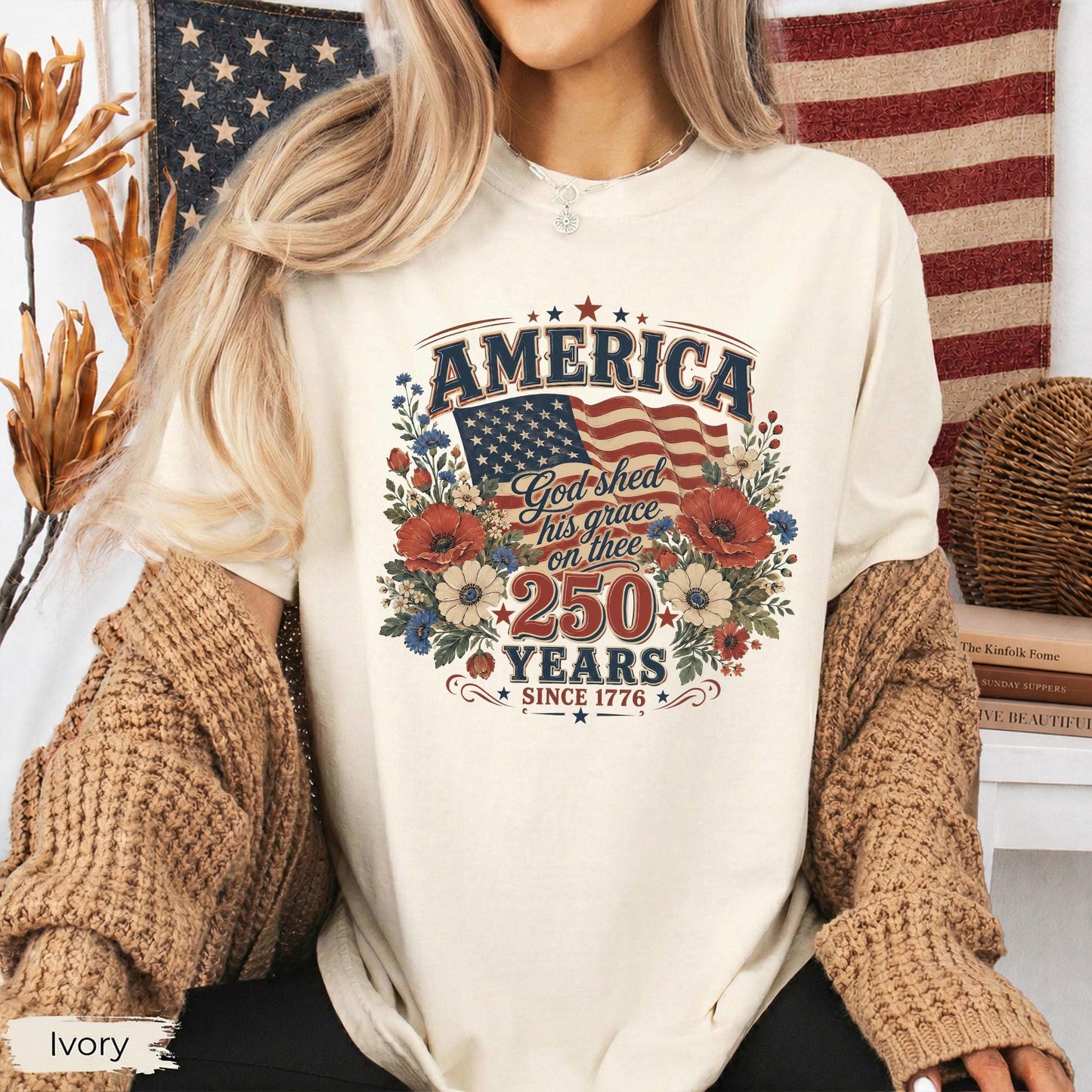 Comfort Colors® America 250 Years Flag & Poppies Shirt, God Shed His Grace on Thee Tee, Patriotic T-Shirt