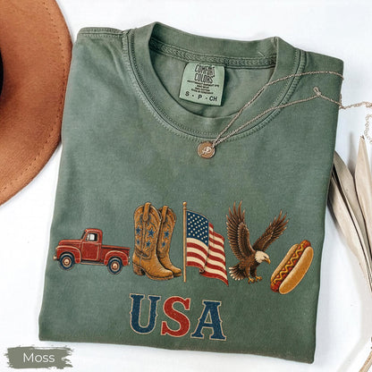 Comfort Colors American Icons Shirt, USA Flag Tee, 4th Of July Graphic Tee, Country Clothing, Western Tee, Independence Day Shirt